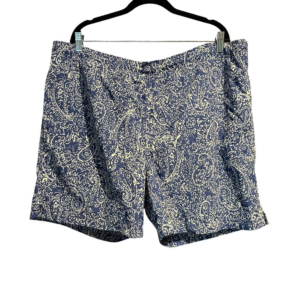 Lands' End Size XL Men's Swimming Trunks Blue White Paisley Vacation Cruise